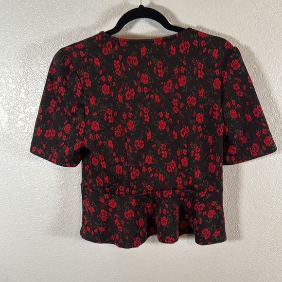 Meadow Rue Anthropologie Dark Floral Peplum Top Size Medium - Picture 5 of 7
